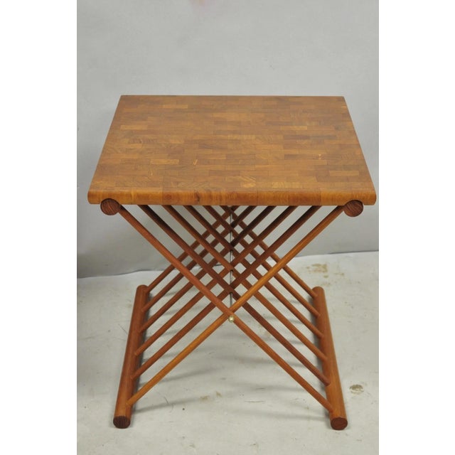 Mid Century Danish Modern Mandalay Teak Folding Campaign Style Side Tables Pair For Sale - Image 18 of 18
