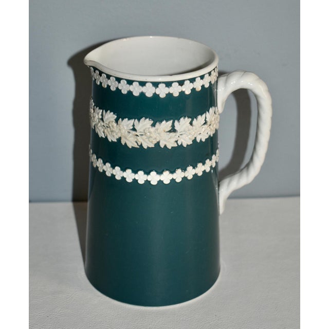 Antique Victorian Dudson English Green White Ceramic Pitcher For Sale - Image 11 of 13