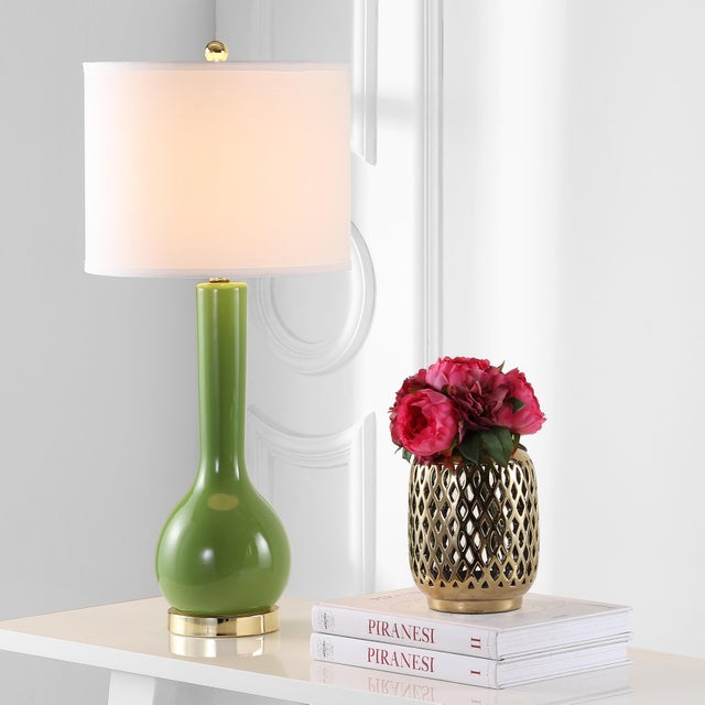 2020s 30.5 Inch H Long Neck Ceramic Table Lamp in Green - a Pair For Sale - Image 5 of 8