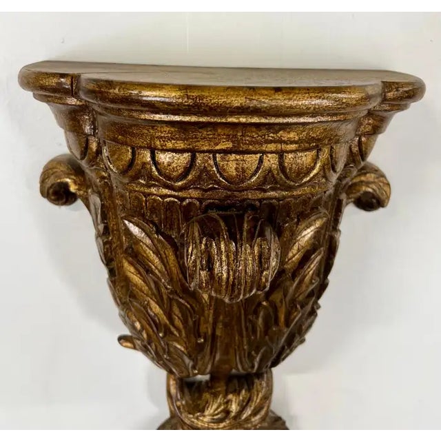 1960s French Louis XVI Style Urn Form With Acanthus Motifs Gilded Wall Bracket, a Pair For Sale - Image 5 of 12