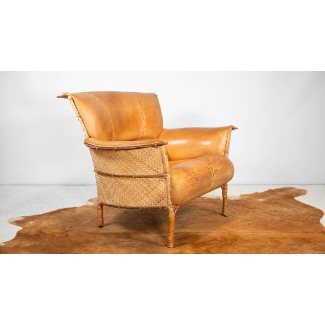 Pacific Green 'Navajo' Cognac Leather & Rattan Lounge Chair For Sale - Image 9 of 18