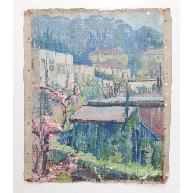 French Early 20th Century Impressionist Mountain Village Painting For Sale - Image 3 of 4