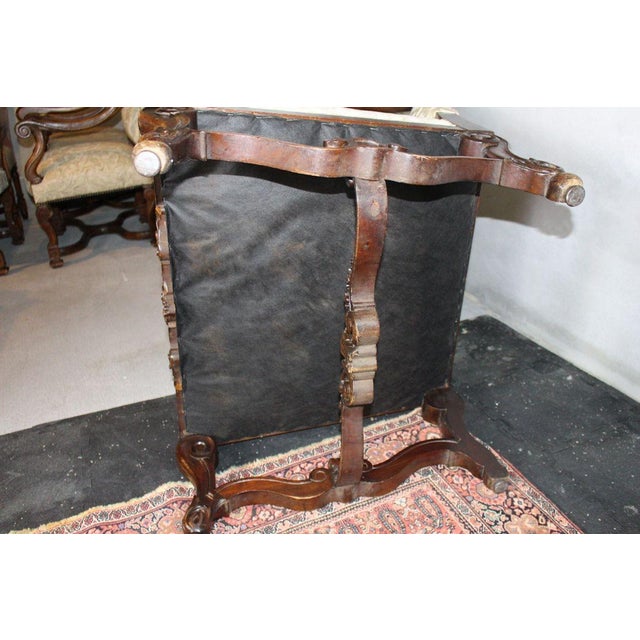 Antique French Louis XIV Style Carved Walnut Ivory White Arm Chairs - Set of 2 For Sale - Image 17 of 18