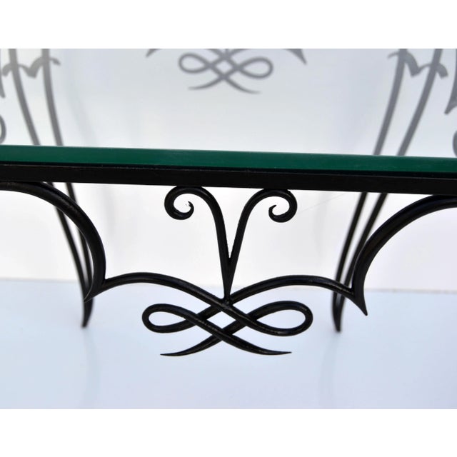 René Prou Style Art Deco Black Wrought Iron & Glass Top Side Table France, 1940 For Sale - Image 11 of 12