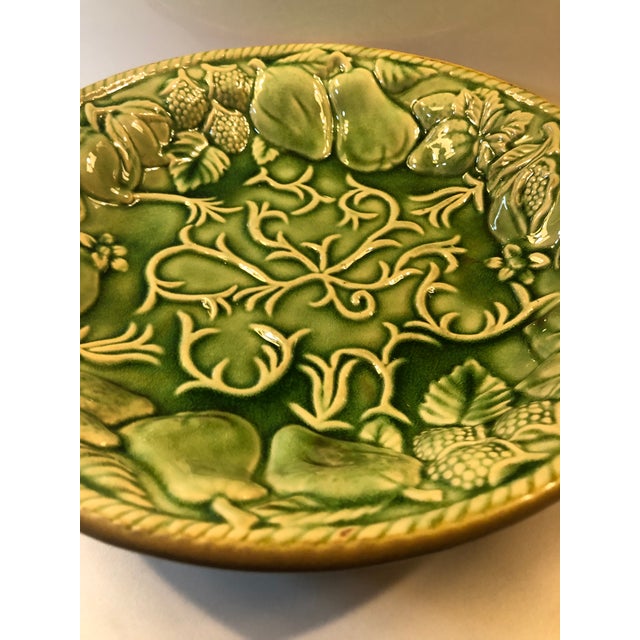 Green 1980s Green Majolica Pottery Fruit Bowl For Sale - Image 8 of 11
