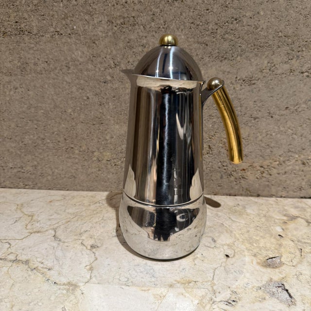 Cafetière Moka Kitty Oro GB Guido Bergna - 6 Tasses - Inox Et Or 24 Carats - Vintage Italie