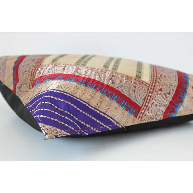 Decorative Throw Silk Pillow Made From Vintage Sari Borders, India For Sale - Image 11 of 13