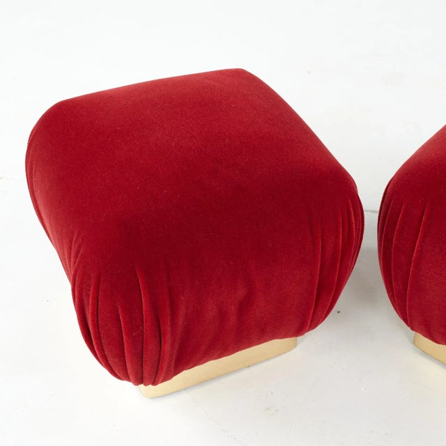 Marge Carson Marge Carson Mid Century Brass Souffle Poof Ottoman - Pair For Sale - Image 4 of 12
