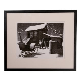 American Wpa Grant Wood Original Signed Lithograph "December Afternoon" 1941, Framed For Sale
