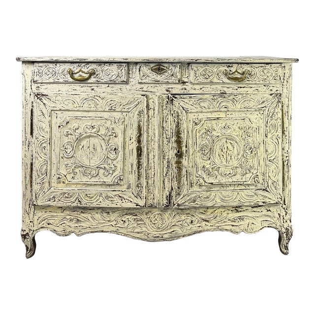 Period French Provincial Louis XV White Washed Credenza or Sideboard For Sale