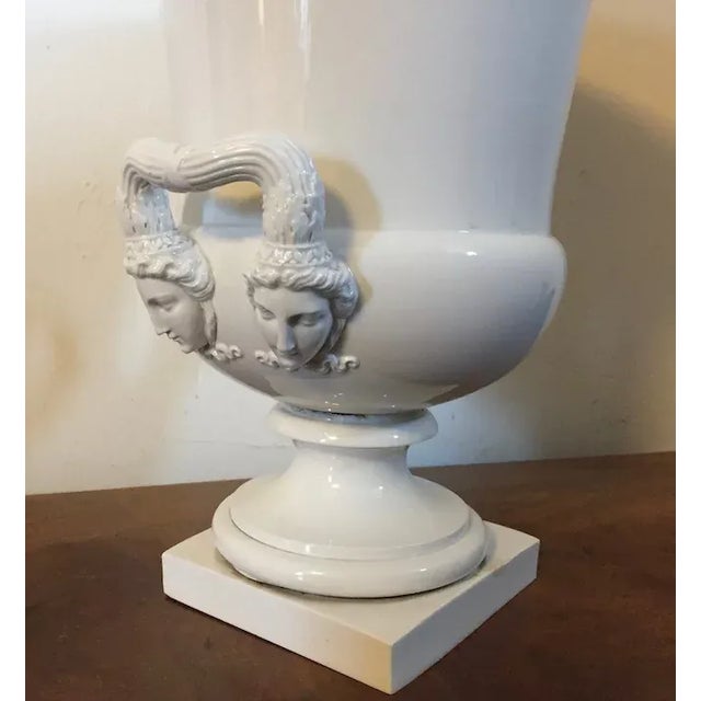 Ceramic Antique Early 19th Century French Empire Porcelain Campagna Urn with Mask Handles For Sale - Image 7 of 13