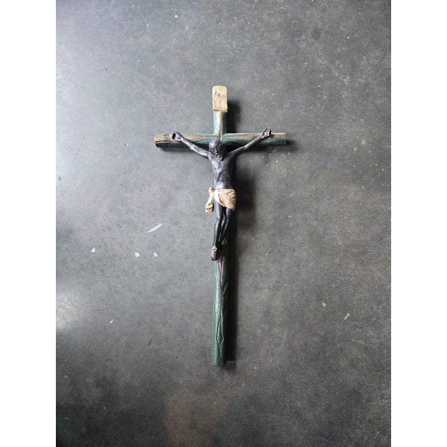 Folk Art 19thc Latin American Santo of Jesus on the Cross Wall Mount For Sale - Image 3 of 8