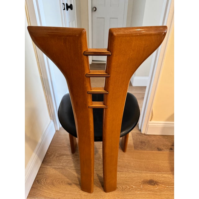 Modern Set of Four Late 20th Century Attributed to Maurice Villency Wood & Leather Dining Room Chairs For Sale - Image 3 of 7