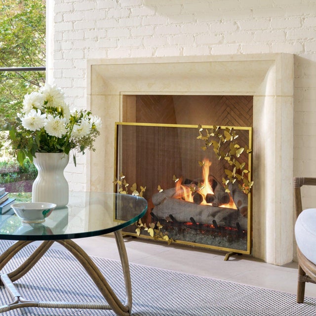 Contemporary Aged Gold Butterfly Fireplace Screen Lighter Version For Sale - Image 3 of 12