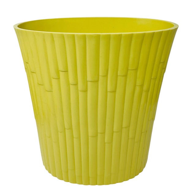 Mid-Century Modern 1970's Bai Yellow Faux Bamboo 4pc Bathroom Set Wastebasket Tissue Box Cover Soap For Sale - Image 3 of 18