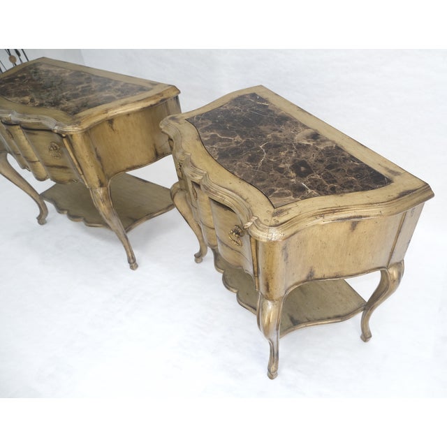 Pair of Fine Cabriole Leg Marble Top One Drawer End Tables Night Stands MINT For Sale - Image 18 of 18