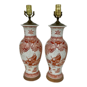 Vintage Asian Ceramic Baluster Lamps - a Pair