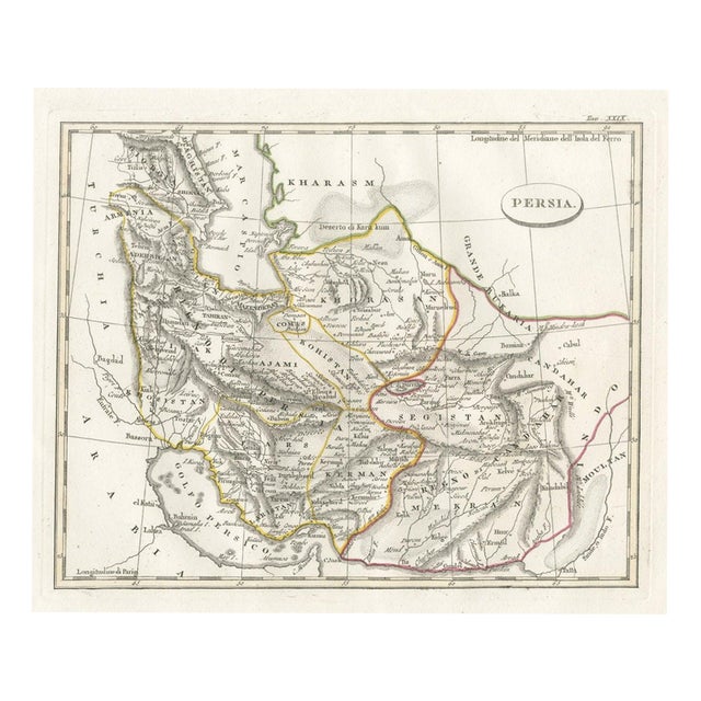 Antique Italian Map of Middle East with Khorasan and the Gulf, 1820s For Sale