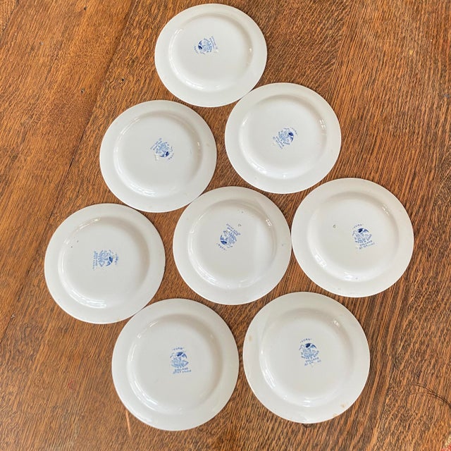 Chinoiserie Antique Blue & White Transferware Bread Plates by Wood & Sons Made in England "Yuan" Pattern - Set of 8 For Sale - Image 3 of 9
