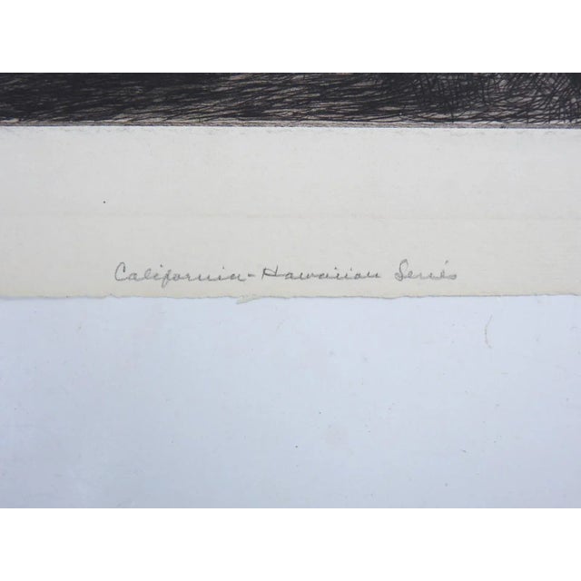 Vintage early 20th century etching on paper of the Carmel California Mission Basilica. Unsigned, in pencil along lower...