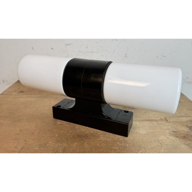 Industrial Brown Bakelite and Milk Glass Wall Light from Elektrosvit, 1960s For Sale - Image 6 of 14