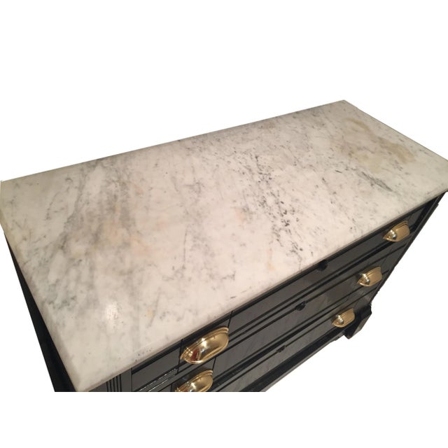 Early 20th Century Antique Black Painted Commode With White Marble For Sale - Image 5 of 6