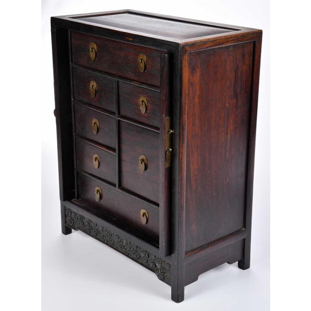 Wood Mid 20th Century Chinese Hardwood Carved Valuables Cabinet For Sale - Image 7 of 9