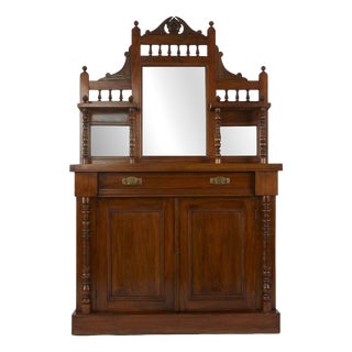 Antique Teak Sideboard with Mirror, 1890s For Sale