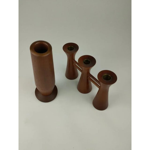 Mid-Century Modern Mid-Century Candle Glow and Vases in Teak, Denmark, Set of 2 For Sale - Image 3 of 12
