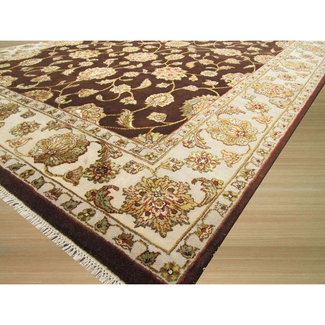 Contemporary Standard Size Brown Hand-Knotted Wool Silk Floral Tapestry Traditional Rug For Sale - Image 3 of 3
