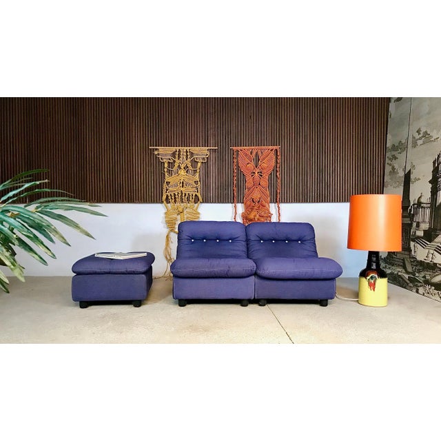 Textile German Modular Lounge Chairs and Ottoman Set, 1960s, Set of 3 For Sale - Image 7 of 18