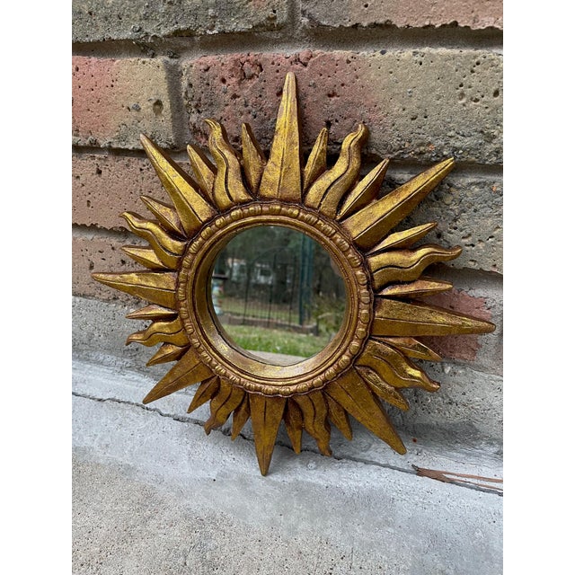 Mid 20th Century 12.5" Gold Gilded Sunburst Wall Accent Mirror For Sale - Image 14 of 17