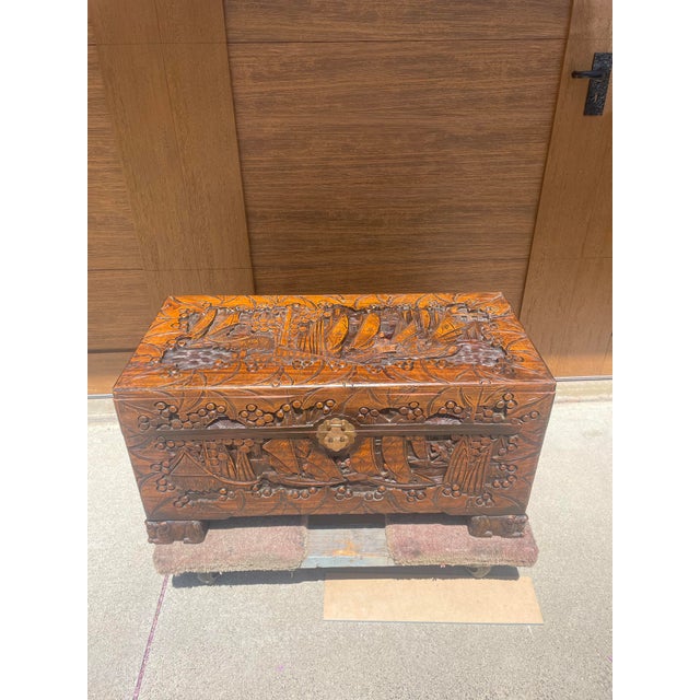 Antique 1930s Chinese Hand-Carved Camphor Chest For Sale - Image 4 of 7