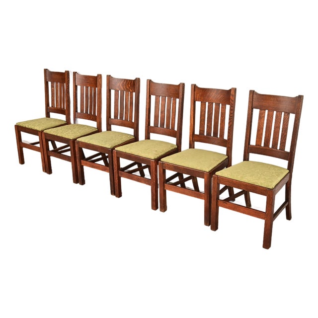 Stickley Brothers Style Antique Mission Oak Arts & Crafts Dining Chairs, Set of Six For Sale