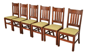 Stickley Brothers Style Antique Mission Oak Arts & Crafts Dining Chairs, Set of Six