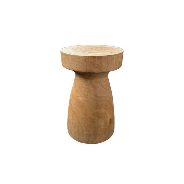 Round Teak Wood Side Table, Natural Finish, Modern Organic For Sale - Image 4 of 7