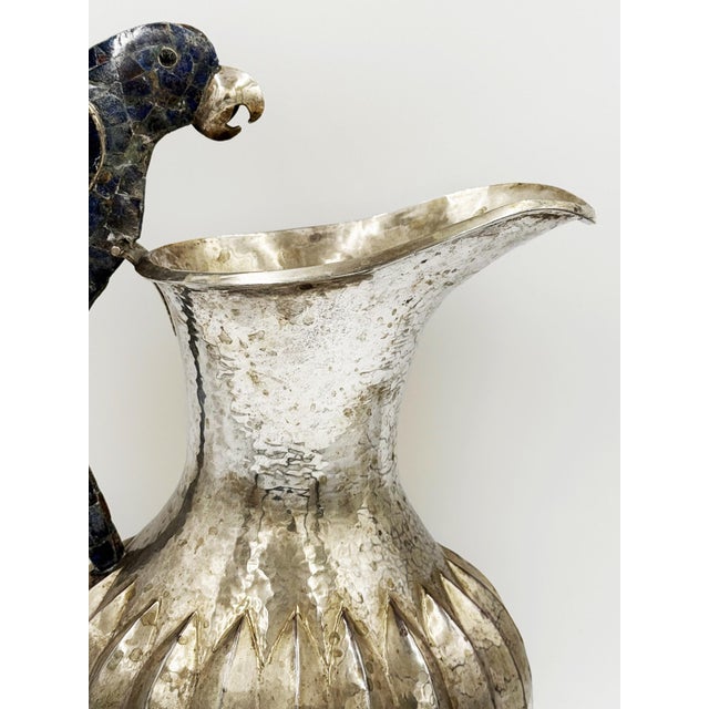 Mid 20th Century Overscale Los Castillos Silver-Plate Lapis Lazuli Parrot Pitcher For Sale - Image 5 of 7