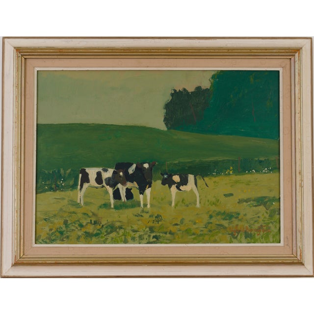 Sigfrid Bengtsson, Calves in the Landscape, 1960s, Oil on Panel For Sale - Image 10 of 10