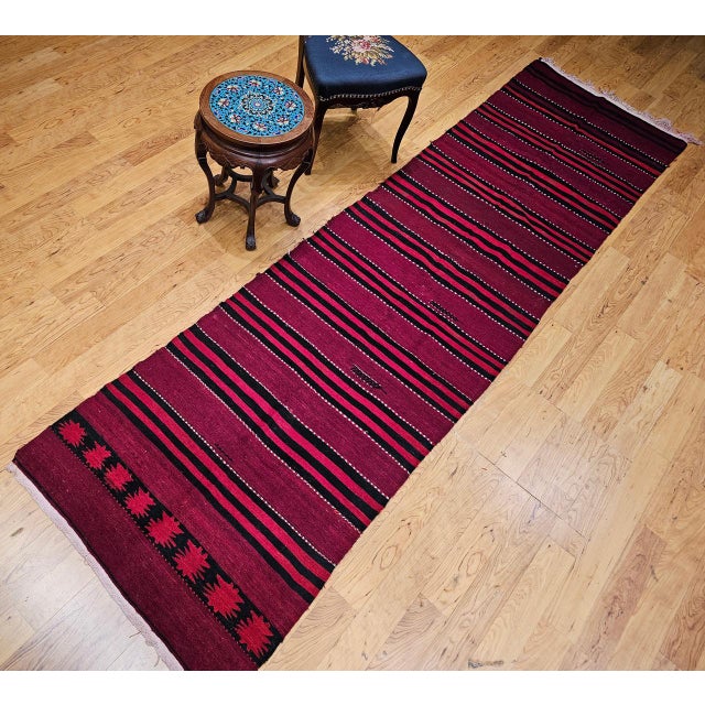 Mid 20th Century Vintage Turkish Hand Woven Kilim Runner, Wool & Cotton, Stripe Design, 3x12 For Sale - Image 5 of 15