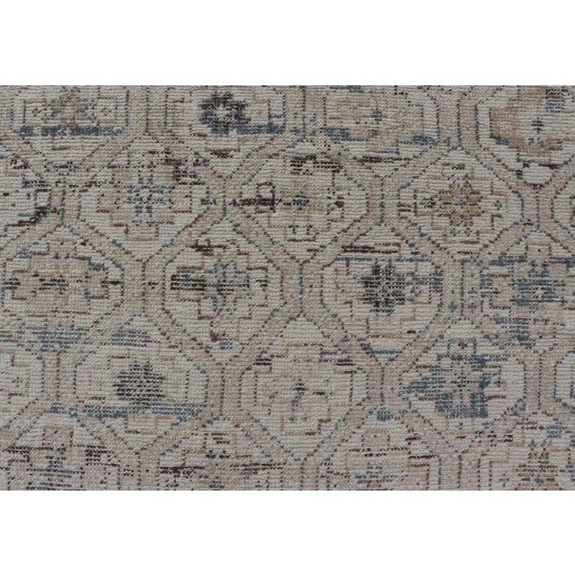 Modern Hand-Knotted Oushak Distressed Rug With Sub-Geometric Design in Brown and Blue For Sale In Atlanta - Image 6 of 13