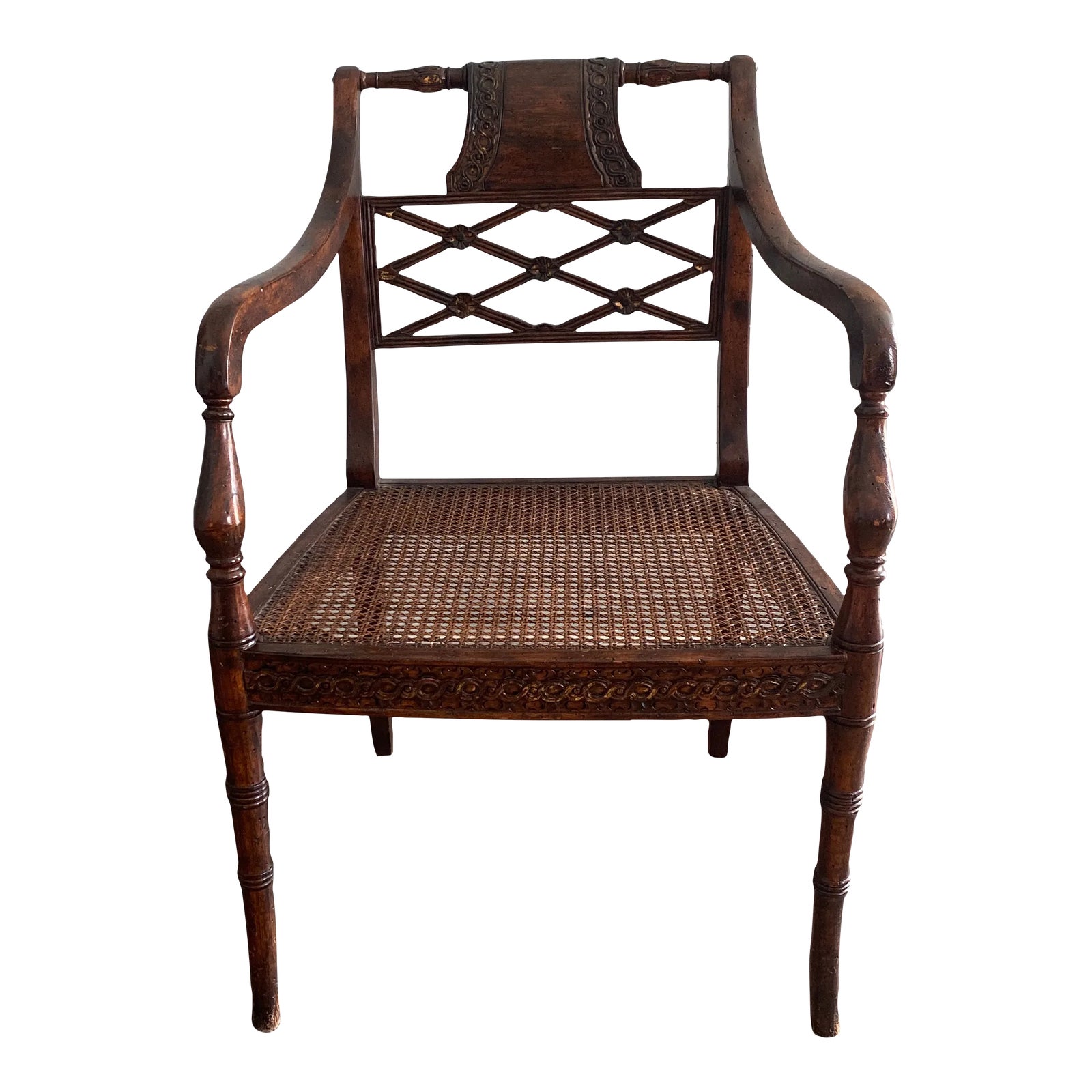 Mid 20th Century English Regency Cane Library Chair Chairish