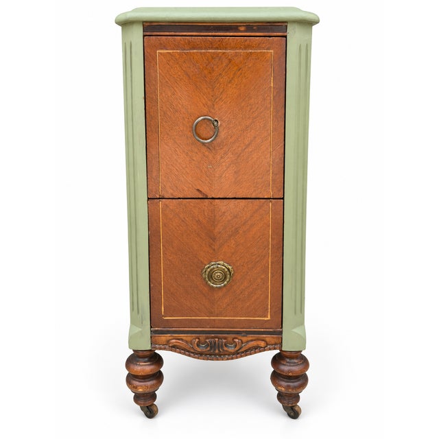 Green Antique Art Deco Vanity With Three-Panel Mirror and Matching Bench For Sale - Image 8 of 18