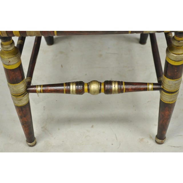 Wood Antique Colonial Red Hand Painted Harvest Hitchcock Rush Seat Side Chair For Sale - Image 7 of 18