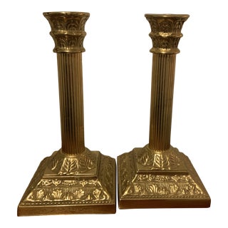 Antique Solid Brass Candlestick Holders - a Pair For Sale