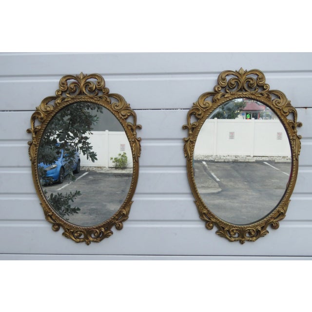 French Carved Painted Gold Wall Dresser Bathroom Vanity Mirror For Sale - Image 9 of 10