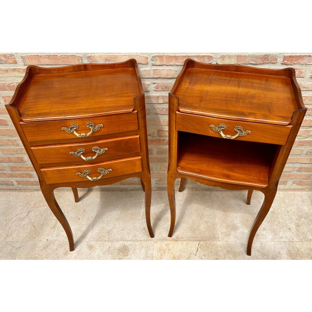 French Cherry You and Me Nightstands with Drawers and Open Shelf, 1960s, Set of 2 For Sale - Image 17 of 18