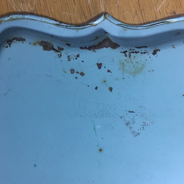 Metal Vintage Tole Ware Blue Hand Painted Flowers Mini Tray For Sale - Image 7 of 11