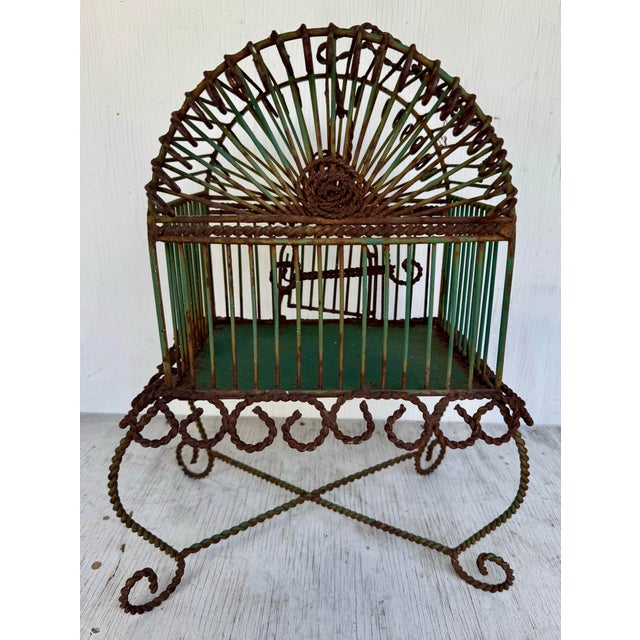 Shabby Chic Vintage Hanging Iron Super Cute Bird Cage Boho Chic For Sale - Image 3 of 10