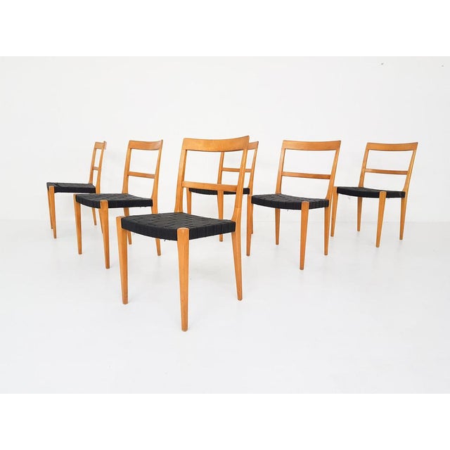 Set of 6 Bruno Mathsson Mimat Mi401 dining chairs. The seating has been replaced with elastic bands. Originally there...