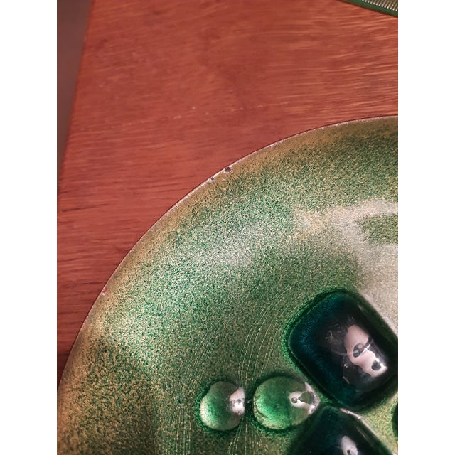 Copper on Enamel Green Plate Dish Signed For Sale - Image 9 of 12